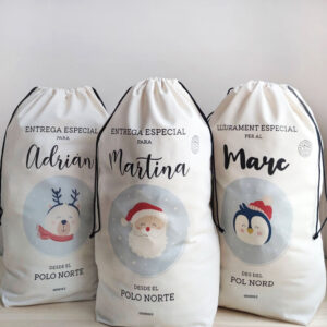 SACO NAVIDAD PERSONALIZADO VISTA GENERAL DE LAS TRES ILUSTRACIONES