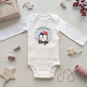 BODY PERSONALIZADO PRIMERA NAVIDAD CON ILUSTRACIÓN DE PINGÜINO