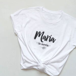 CAMISETA DESPEDIDA LA NOVIA ESTIRADA SOBRE FONDO GRIS